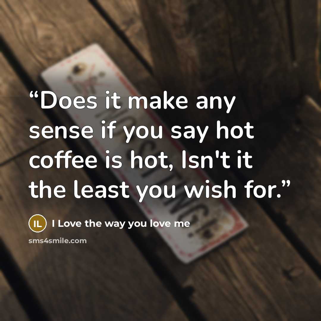 “Does it make any sense if you say hot coffee is hot, Isn't it the least you wish for.” quote by I Love the way you love me
