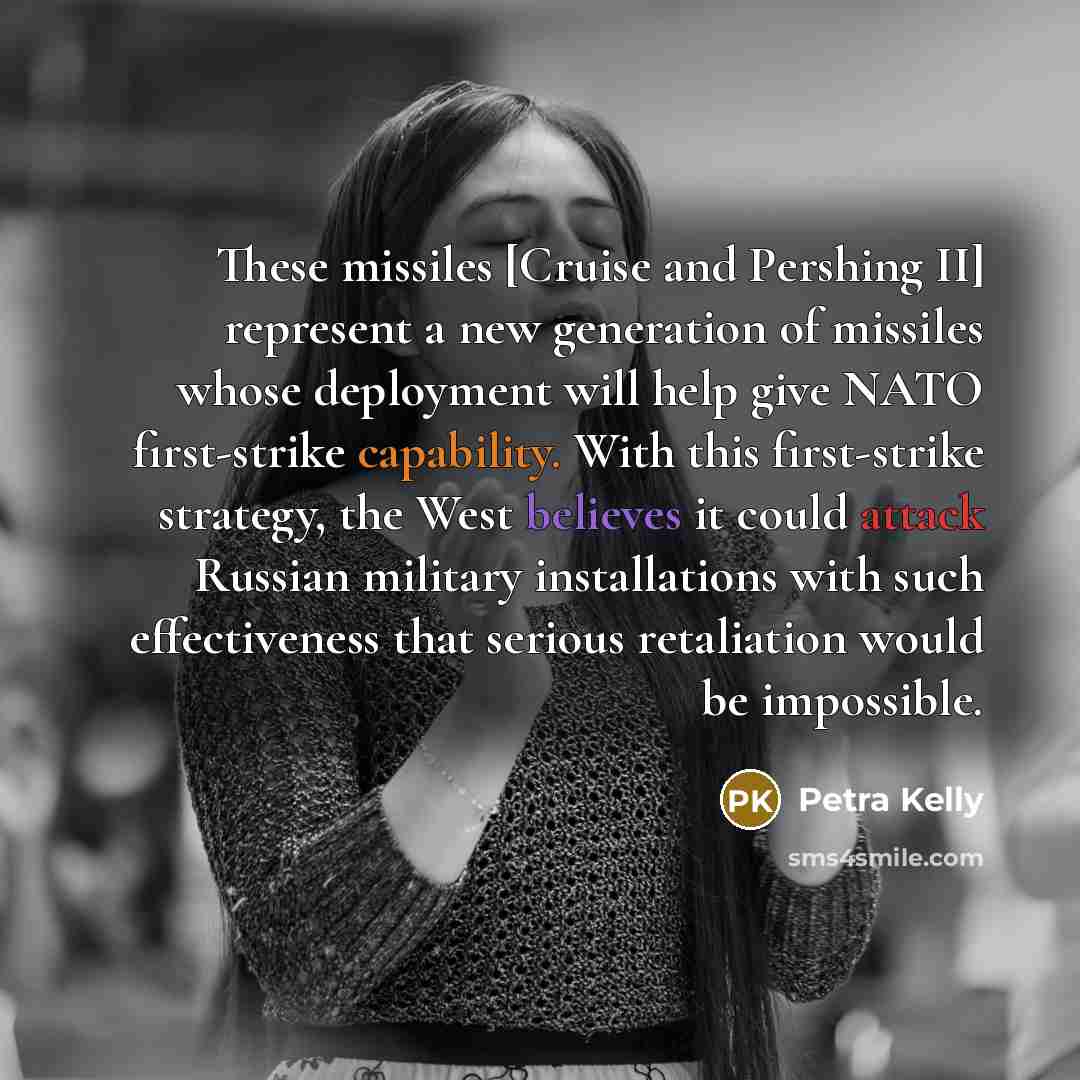 “These missiles [Cruise and Pershing II] represent a new generation…” quote by Petra Kelly