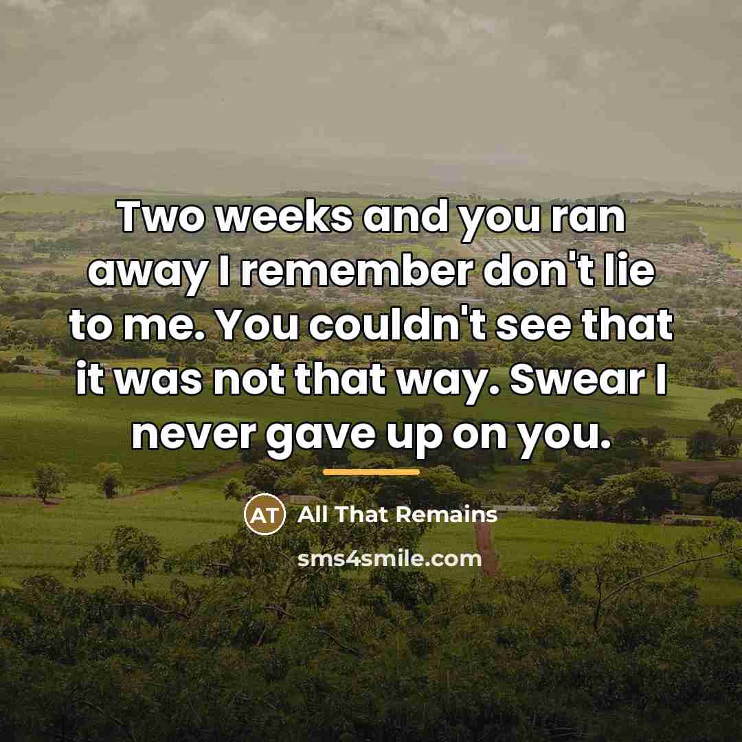 “Two weeks and you ran away I remember don't lie…” quote by All That Remains