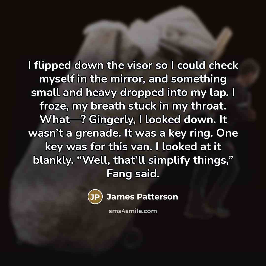 “I flipped down the visor so I could check myself…” quote by James Patterson