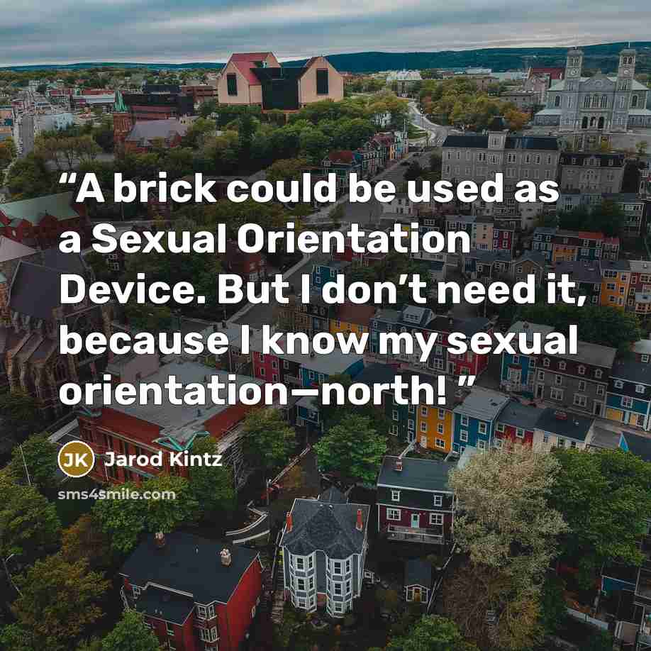 “A brick could be used as a Sexual Orientation Device. But I don’t need it, because I know my sexual orientation—north!” quote by Jarod Kintz