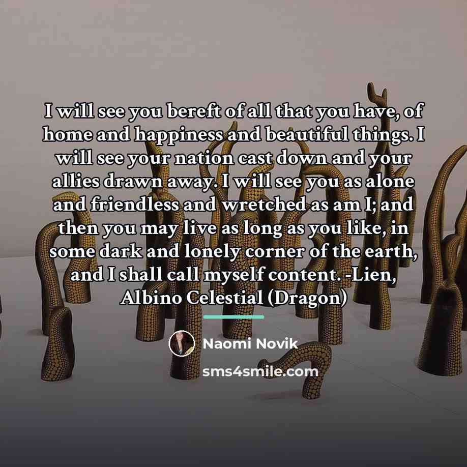 “I will see you bereft of all that you have,…” quote by Naomi Novik