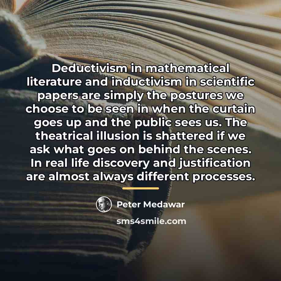 “Deductivism in mathematical literature and inductivism in scientific papers are…” quote by Peter Medawar
