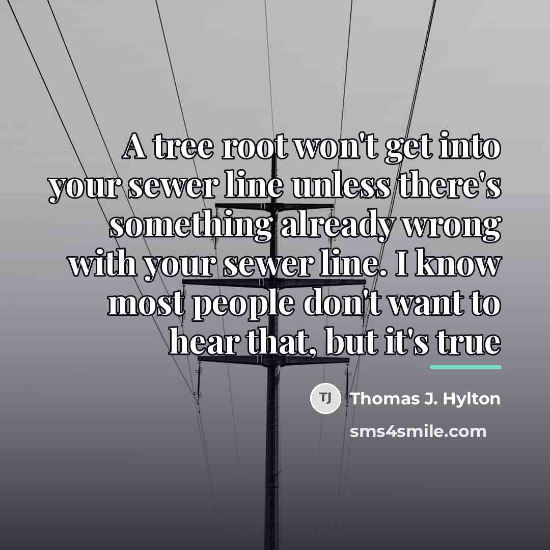 “A tree root won't get into your sewer line unless…” quote by Thomas J. Hylton