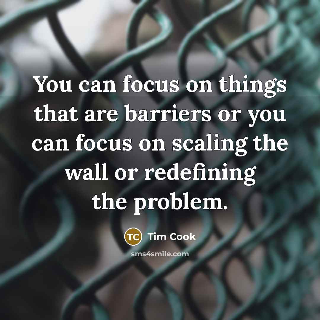“You can focus on things that are barriers or you…” quote by Tim Cook
