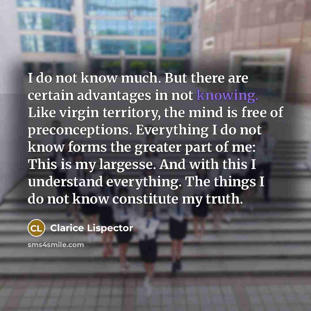 “I do not know much. But there are certain advantages…” quote by Clarice Lispector