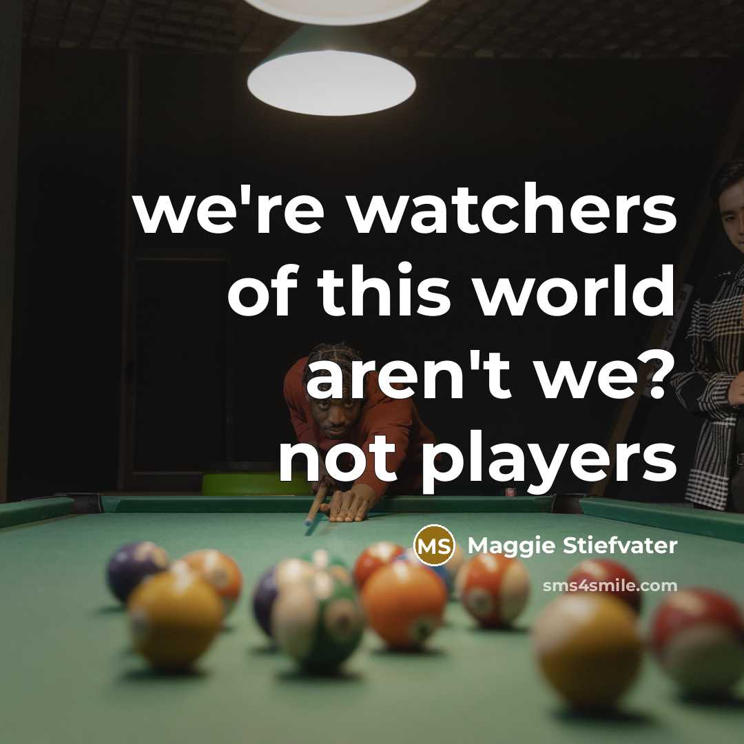 “we're watchers of this world aren't we? not players…” quote by Maggie Stiefvater