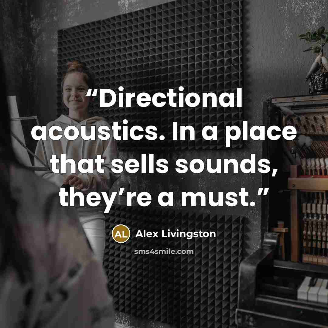 “Directional acoustics. In a place that sells sounds, they’re a must.” quote by Alex Livingston