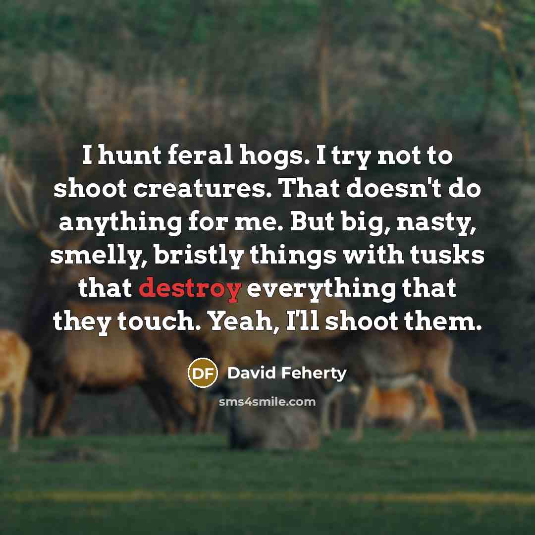 “I hunt feral hogs. I try not to shoot creatures.…” quote by David Feherty