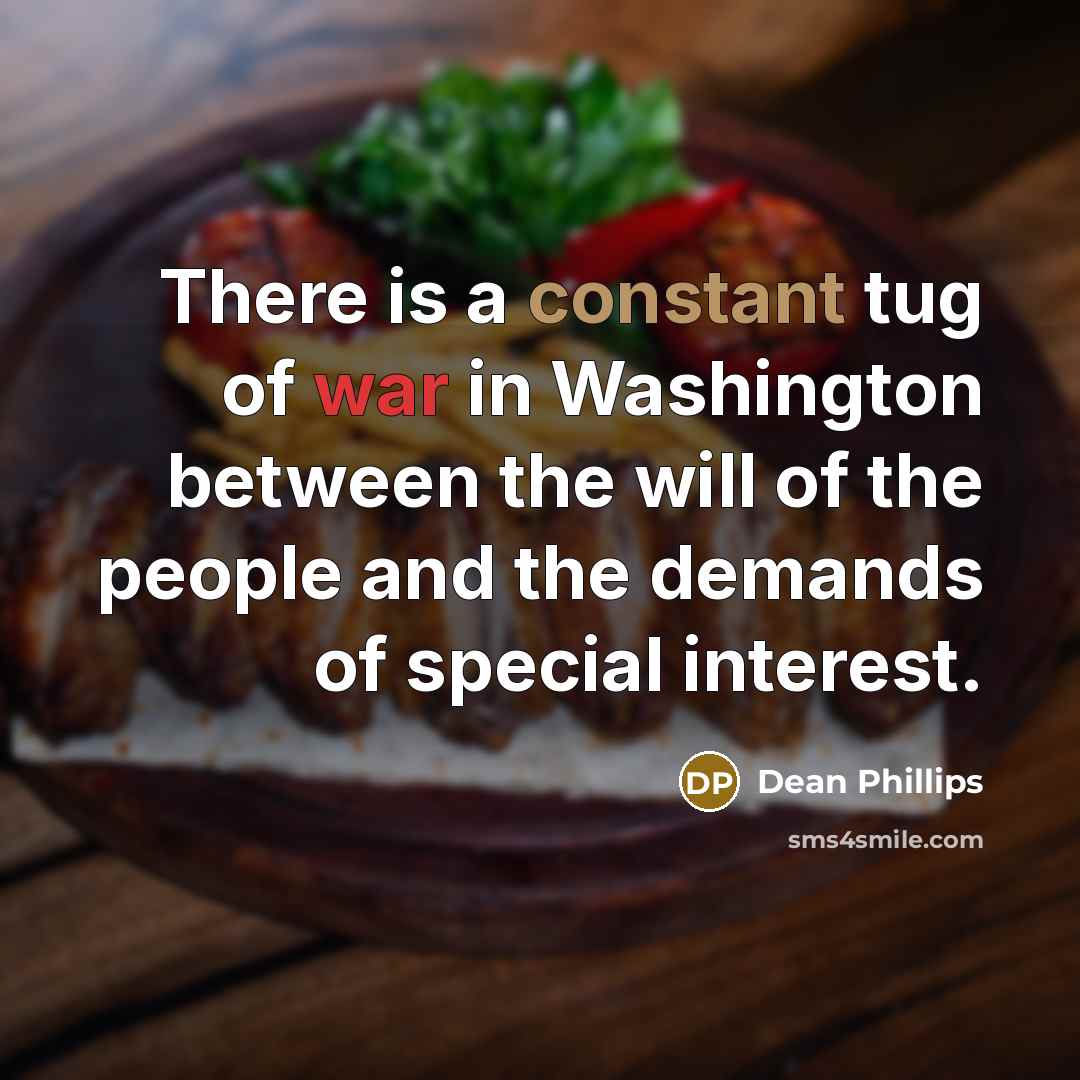 “There is a constant tug of war in Washington between the will of the people and the demands of special interest.” quote by Dean Phillips