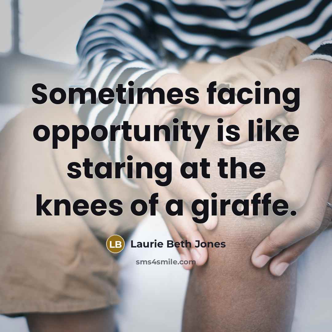 “Sometimes facing opportunity is like staring at the knees of…” quote by Laurie Beth Jones