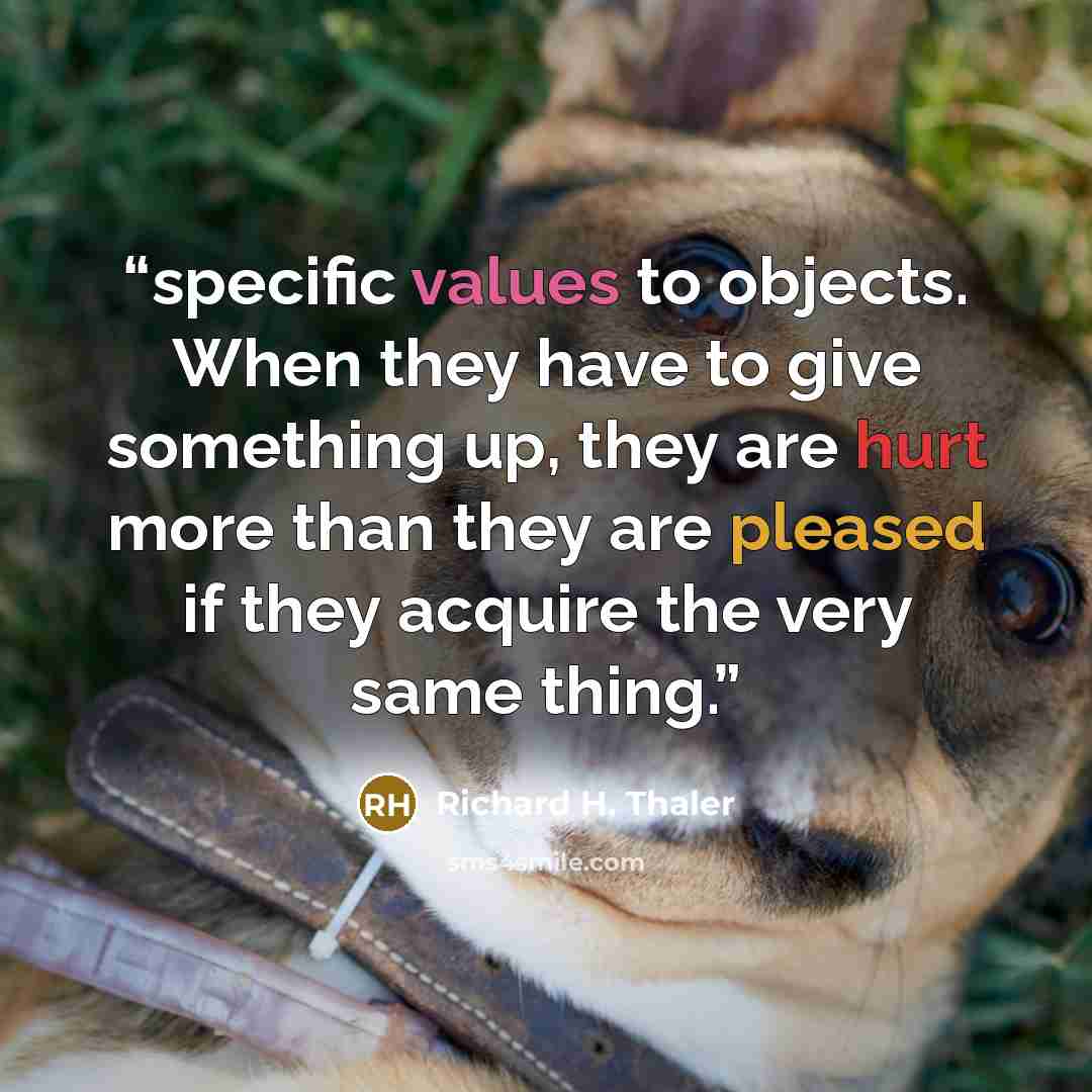 “specific values to objects. When they have to give something up, they are hurt more than they are pleased if they acquire the very same thing.” quote by Richard H. Thaler