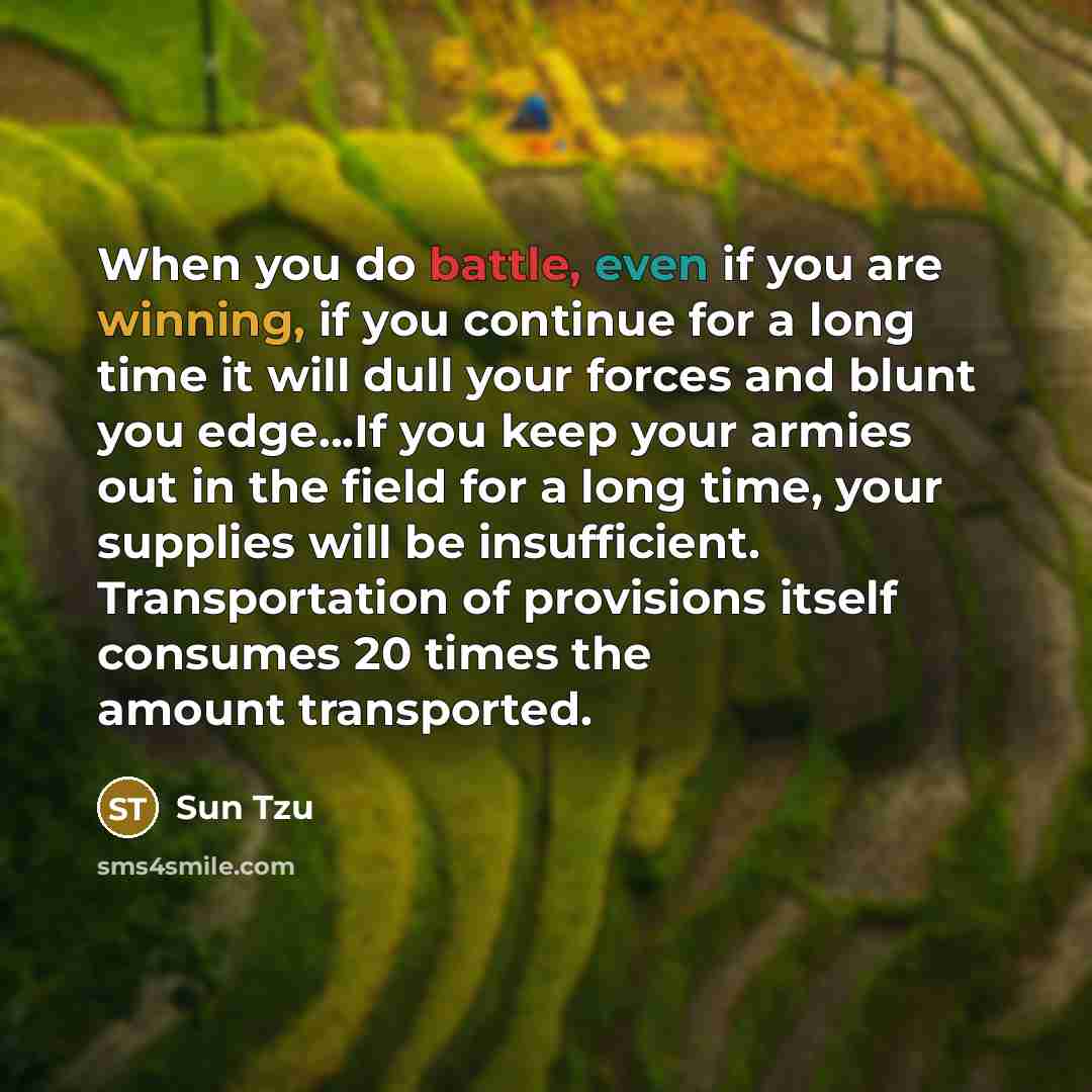 “When you do battle, even if you are winning, if…” quote by Sun Tzu