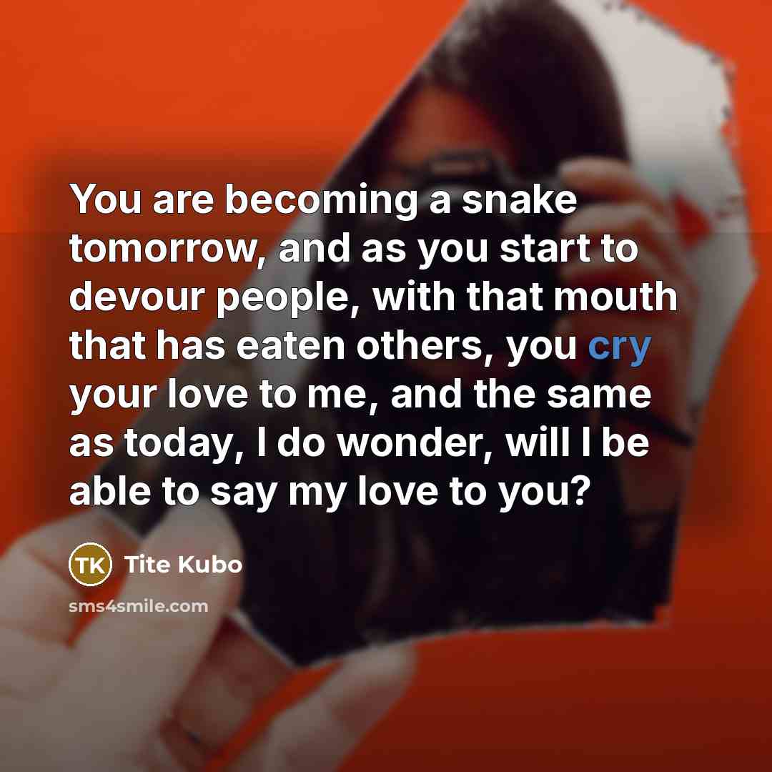 “You are becoming a snake tomorrow, and as you start…” quote by Tite Kubo
