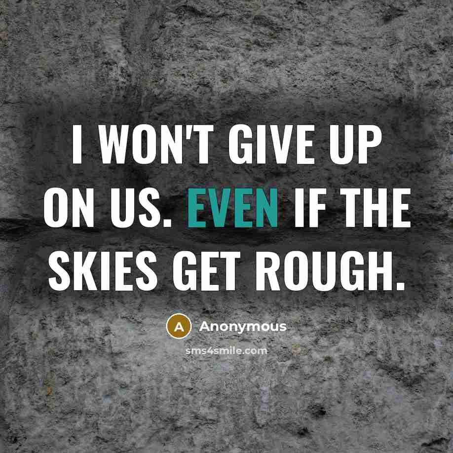 “I won't give up on us. Even if the skies get rough.” quote by Anonymous
