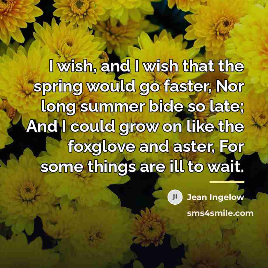“I wish, and I wish that the spring would go…” quote by Jean Ingelow