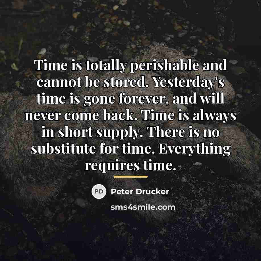 “Time is totally perishable and cannot be stored. Yesterday's time…” quote by Peter Drucker