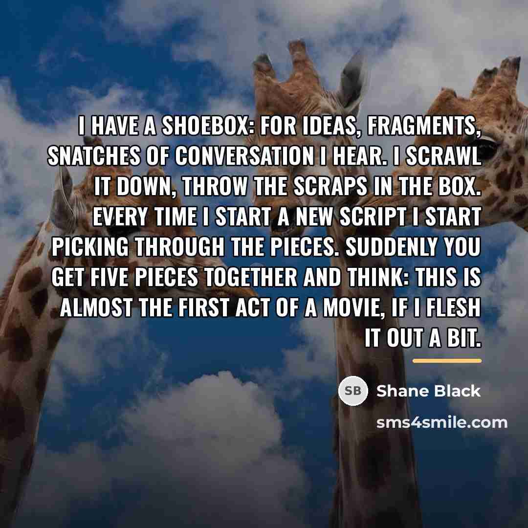 “I have a shoebox: for ideas, fragments, snatches of conversation…” quote by Shane Black