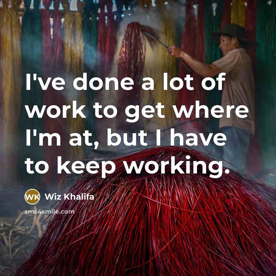 “I've done a lot of work to get where I'm…” quote by Wiz Khalifa