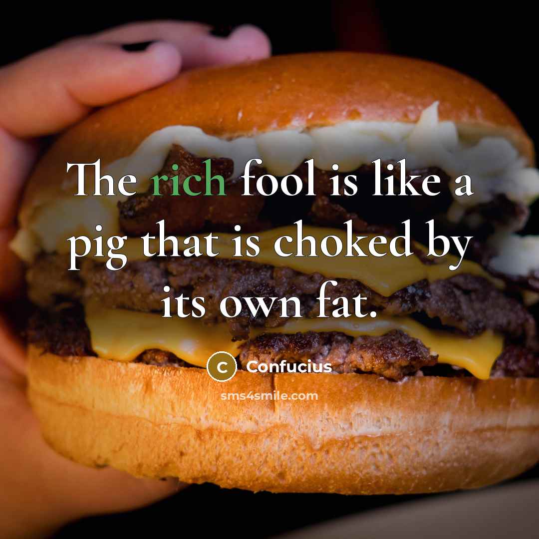 “The rich fool is like a pig that is choked…” quote by Confucius