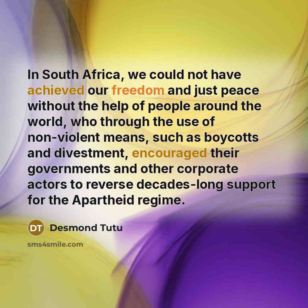 “In South Africa, we could not have achieved our freedom…” quote by Desmond Tutu
