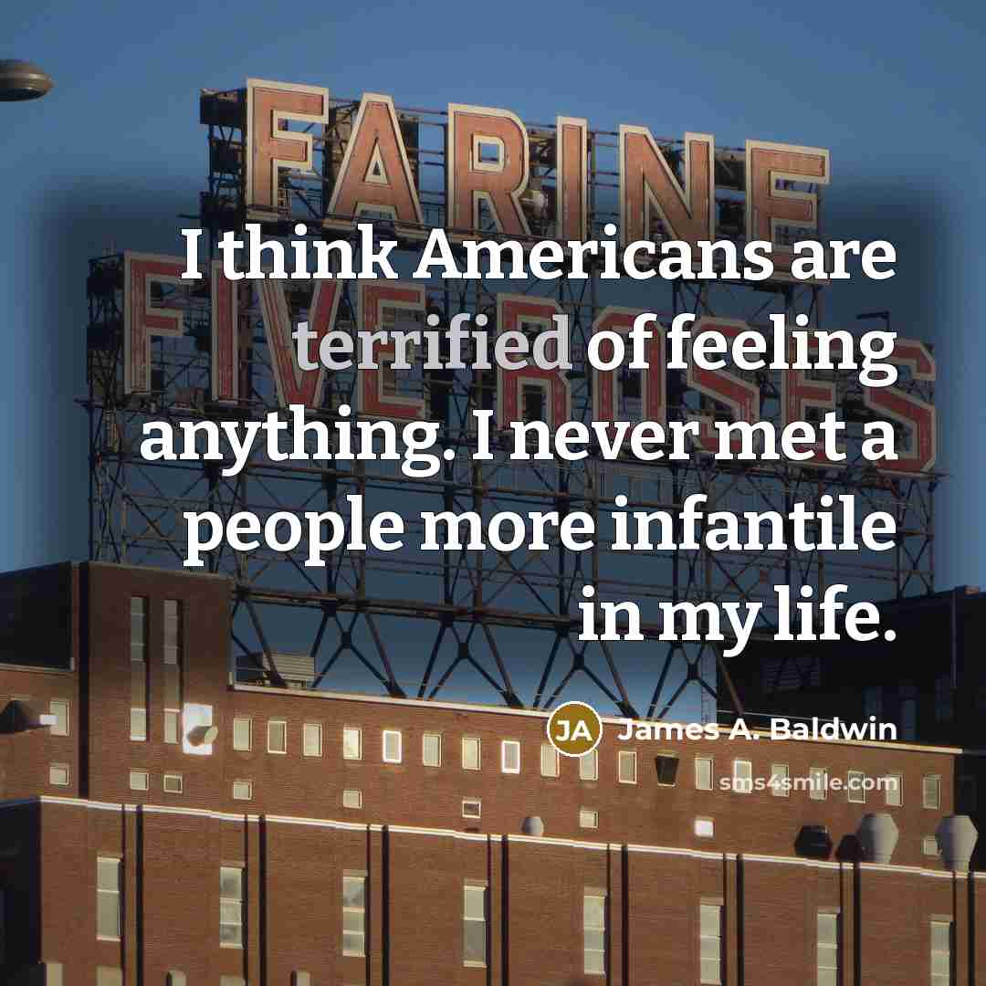 “I think Americans are terrified of feeling anything. I never…” quote by James A. Baldwin