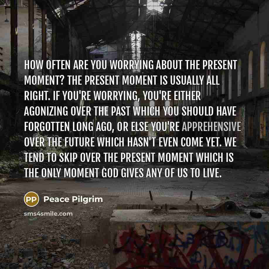 “How often are you worrying about the present moment? The…” quote by Peace Pilgrim