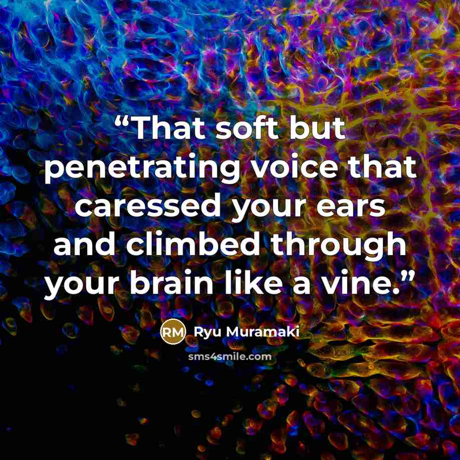 “That soft but penetrating voice that caressed your ears and climbed through your brain like a vine.” quote by Ryu Muramaki