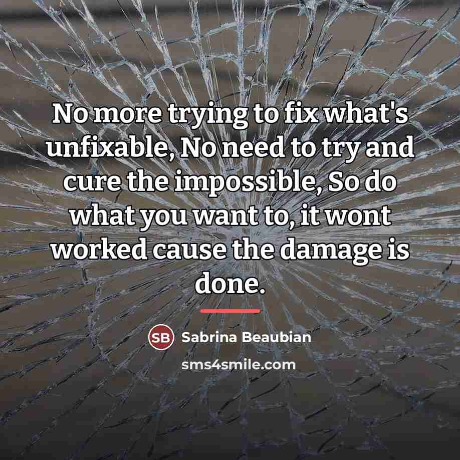 “No more trying to fix what's unfixable, No need to…” quote by Sabrina Beaubian