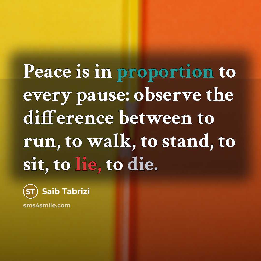 “Peace is in proportion to every pause: observe the difference…” quote by Saib Tabrizi
