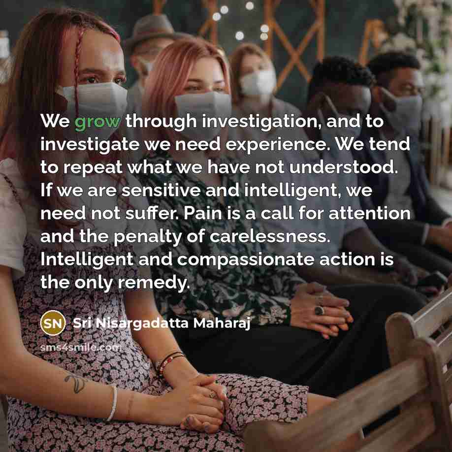 “We grow through investigation, and to investigate we need experience.…” quote by Sri Nisargadatta Maharaj