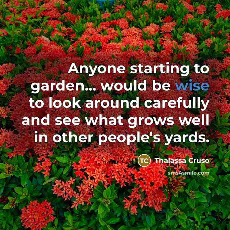 “Anyone starting to garden... would be wise to look around…” quote by Thalassa Cruso