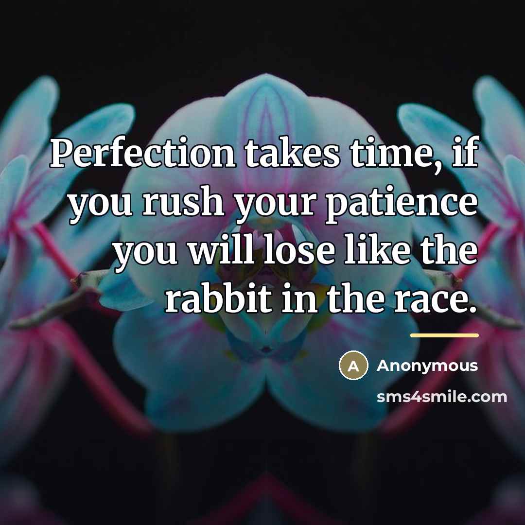 “Perfection takes time, if you rush your patience you will lose like the rabbit in the race.” quote by Anonymous