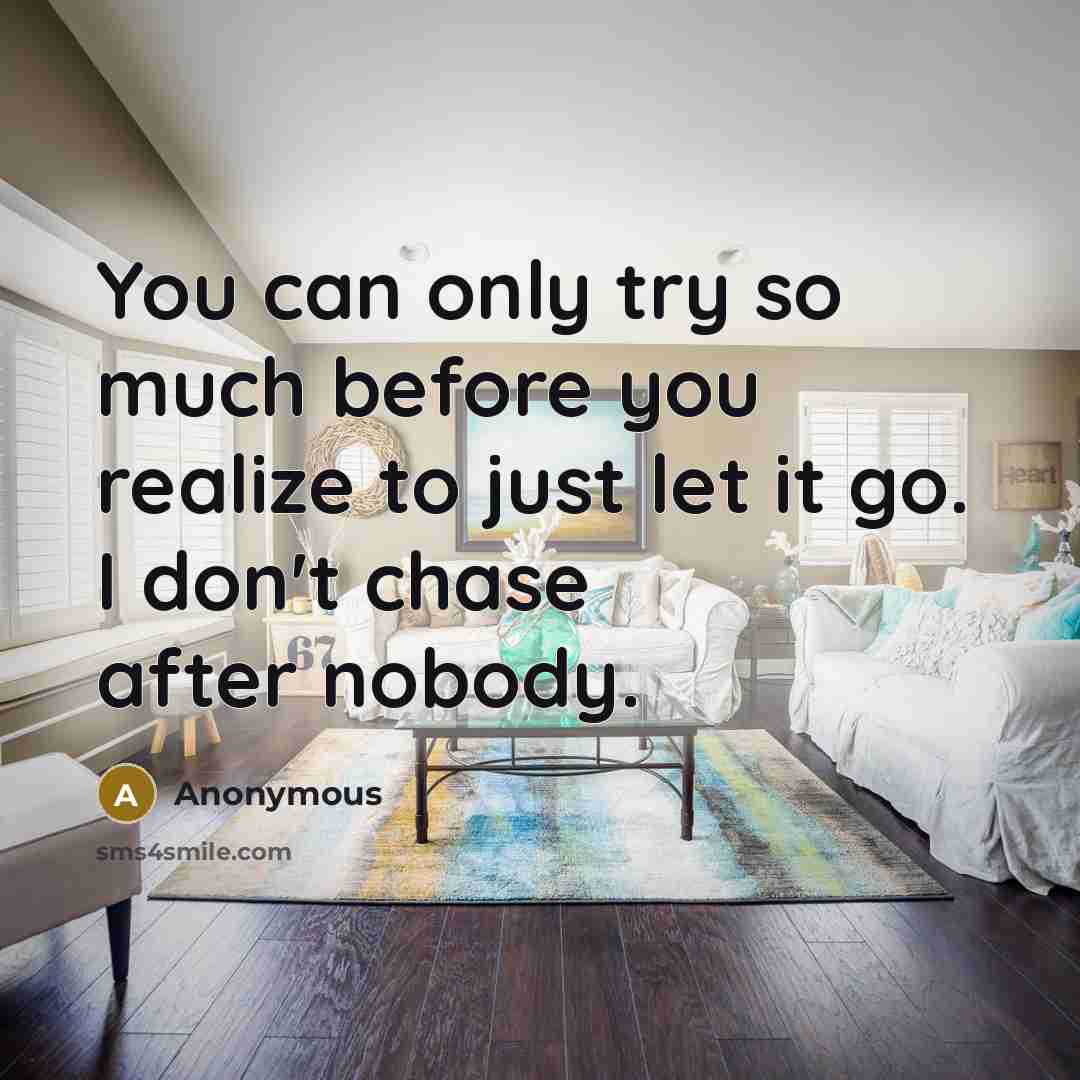 “You can only try so much before you realize to just let it go. I don't chase after nobody.” quote by Anonymous