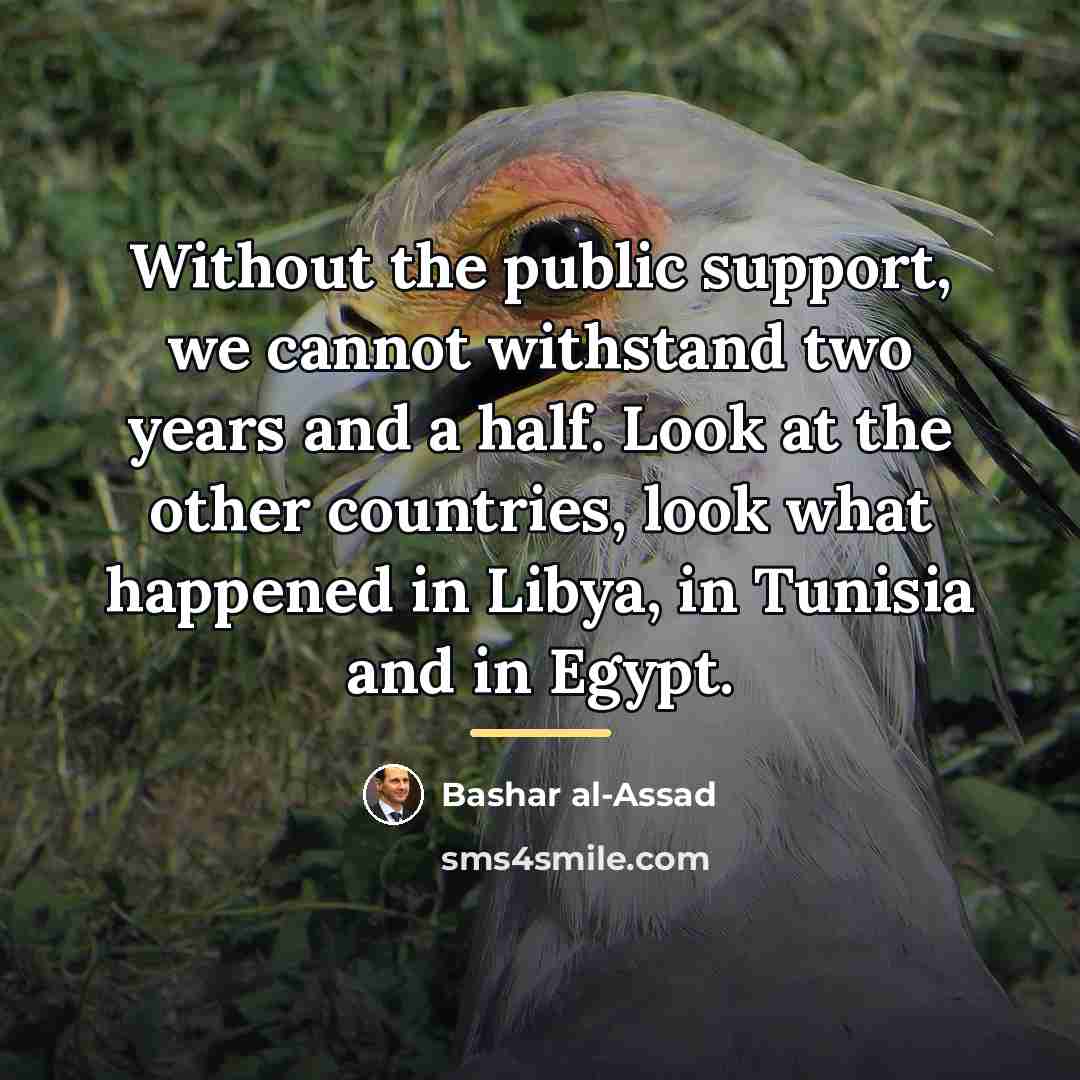 “Without the public support, we cannot withstand two years and…” quote by Bashar al-Assad