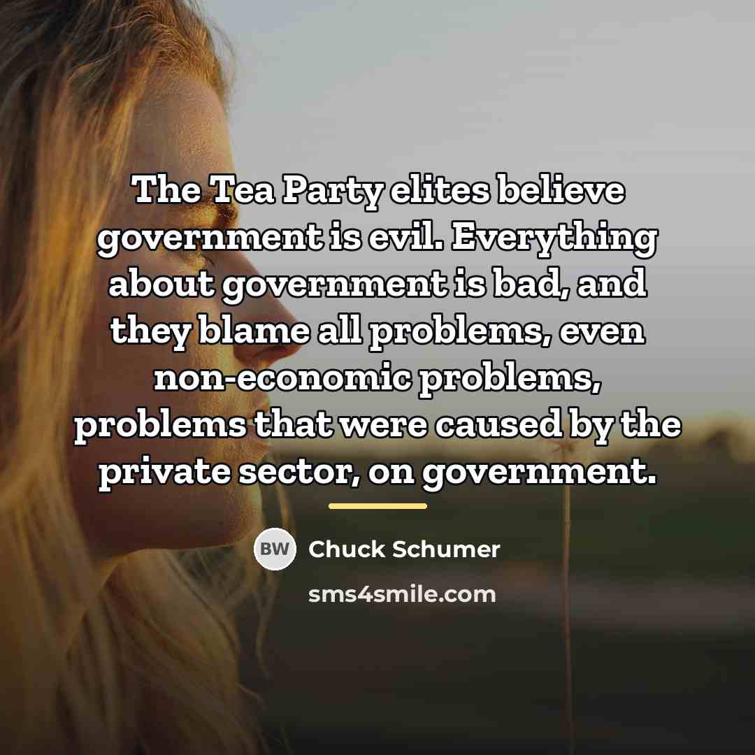 “The Tea Party elites believe government is evil. Everything about…” quote by Chuck Schumer