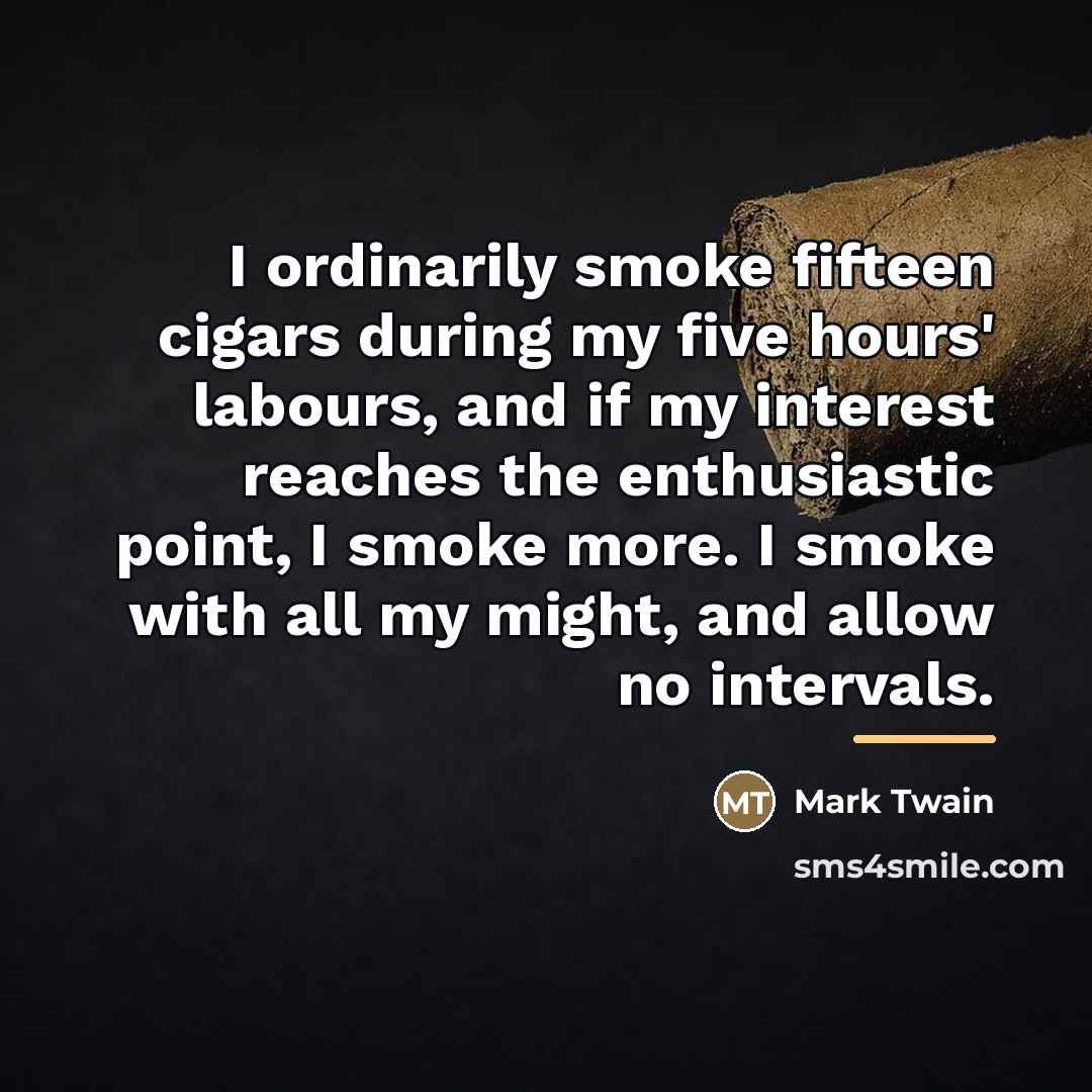 “I ordinarily smoke fifteen cigars during my five hours' labours,…” quote by Mark Twain