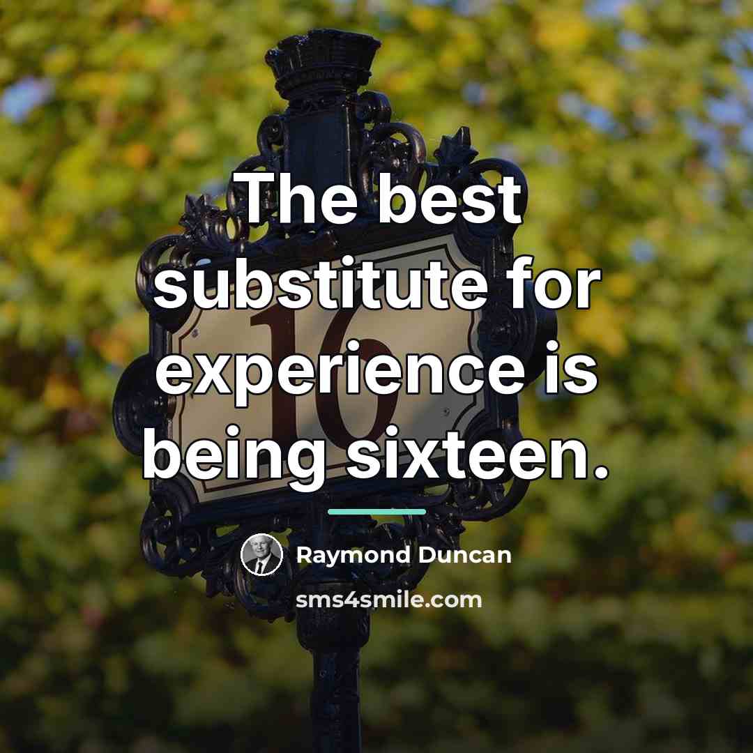 “The best substitute for experience is being sixteen.…” quote by Raymond Duncan