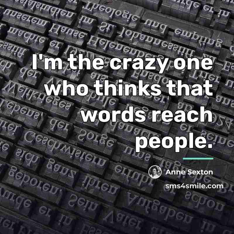 “I'm the crazy one who thinks that words reach people.…” quote by Anne Sexton