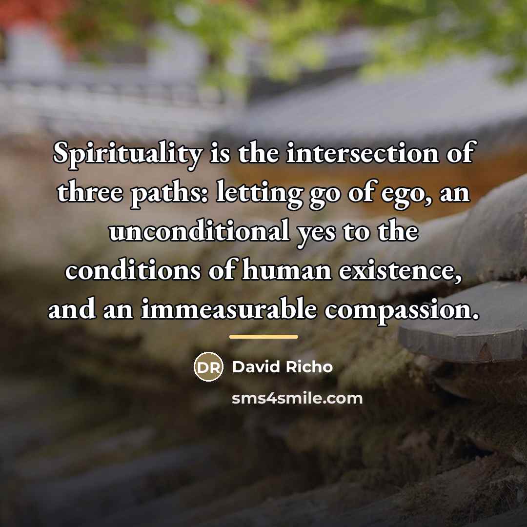 “Spirituality is the intersection of three paths: letting go of…” quote by David Richo
