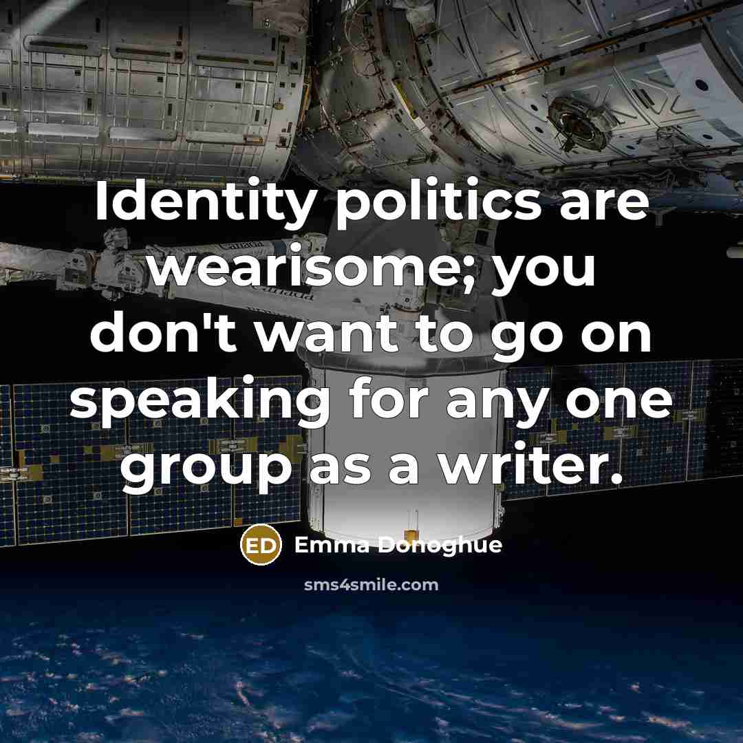 “Identity politics are wearisome; you don't want to go on…” quote by Emma Donoghue