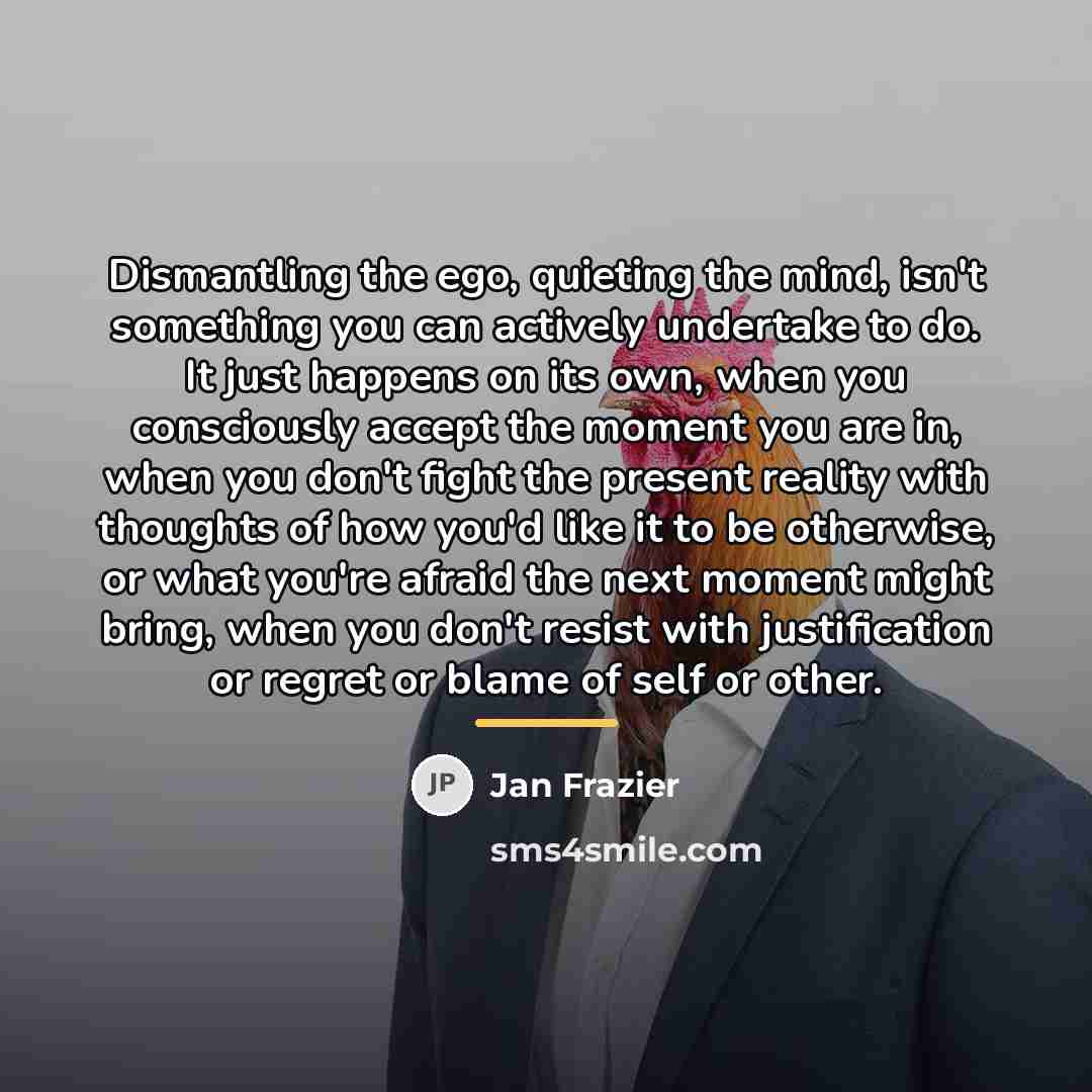 “Dismantling the ego, quieting the mind, isn't something you can…” quote by Jan Frazier