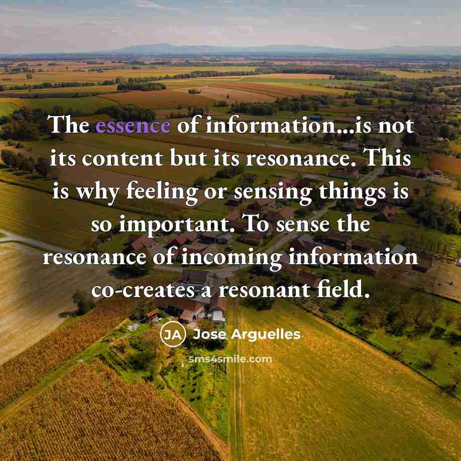 “The essence of information...is not its content but its resonance.…” quote by Jose Arguelles