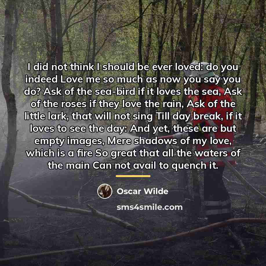 “I did not think I should be ever loved: do…” quote by Oscar Wilde
