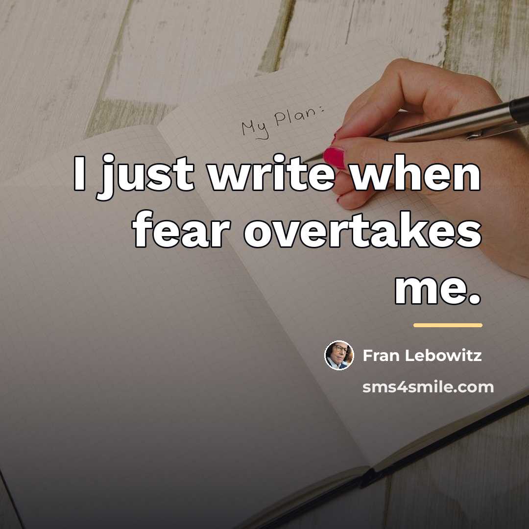 “I just write when fear overtakes me.…” quote by Fran Lebowitz