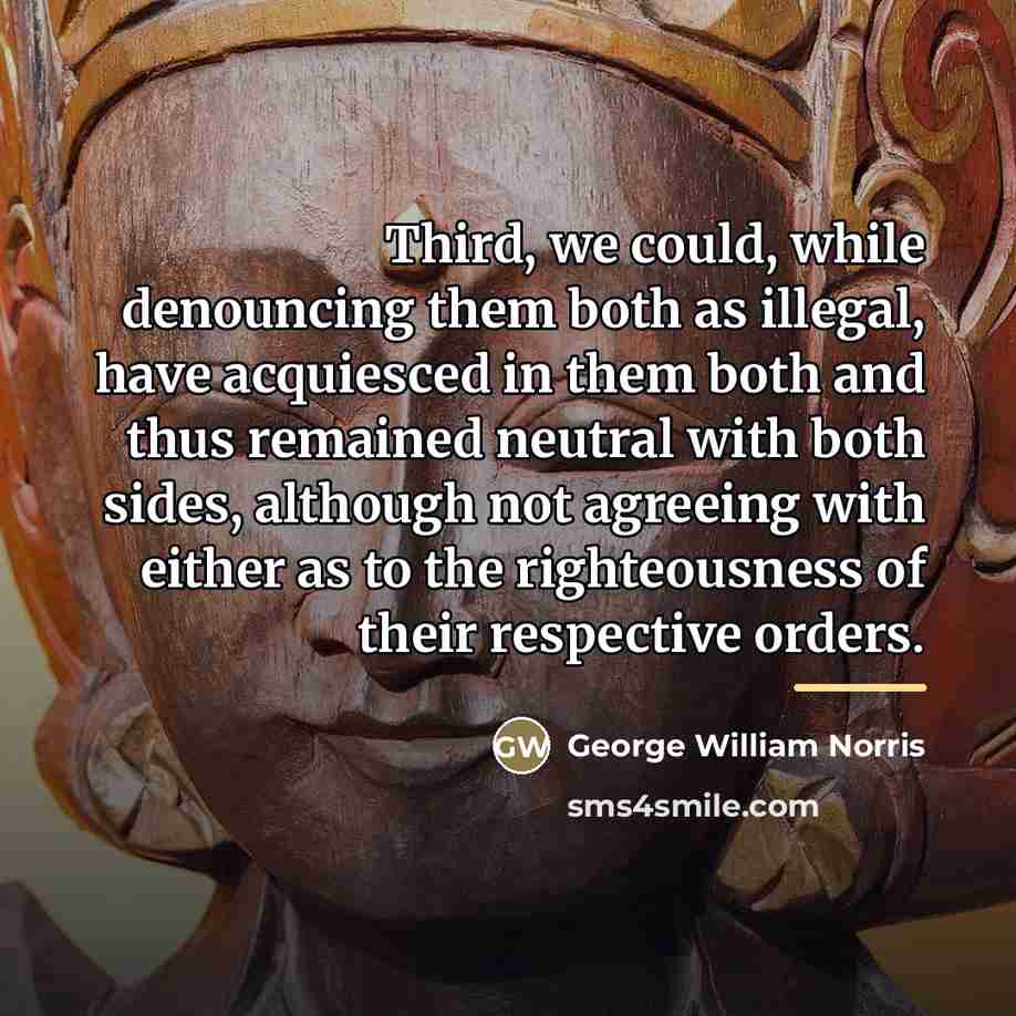 “Third, we could, while denouncing them both as illegal, have…” quote by George William Norris
