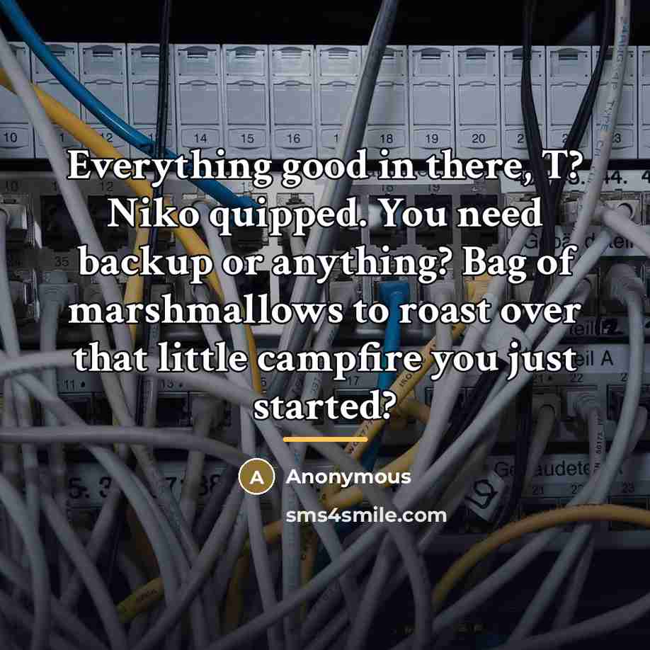 “Everything good in there, T? Niko quipped. You need backup…” quote by Anonymous