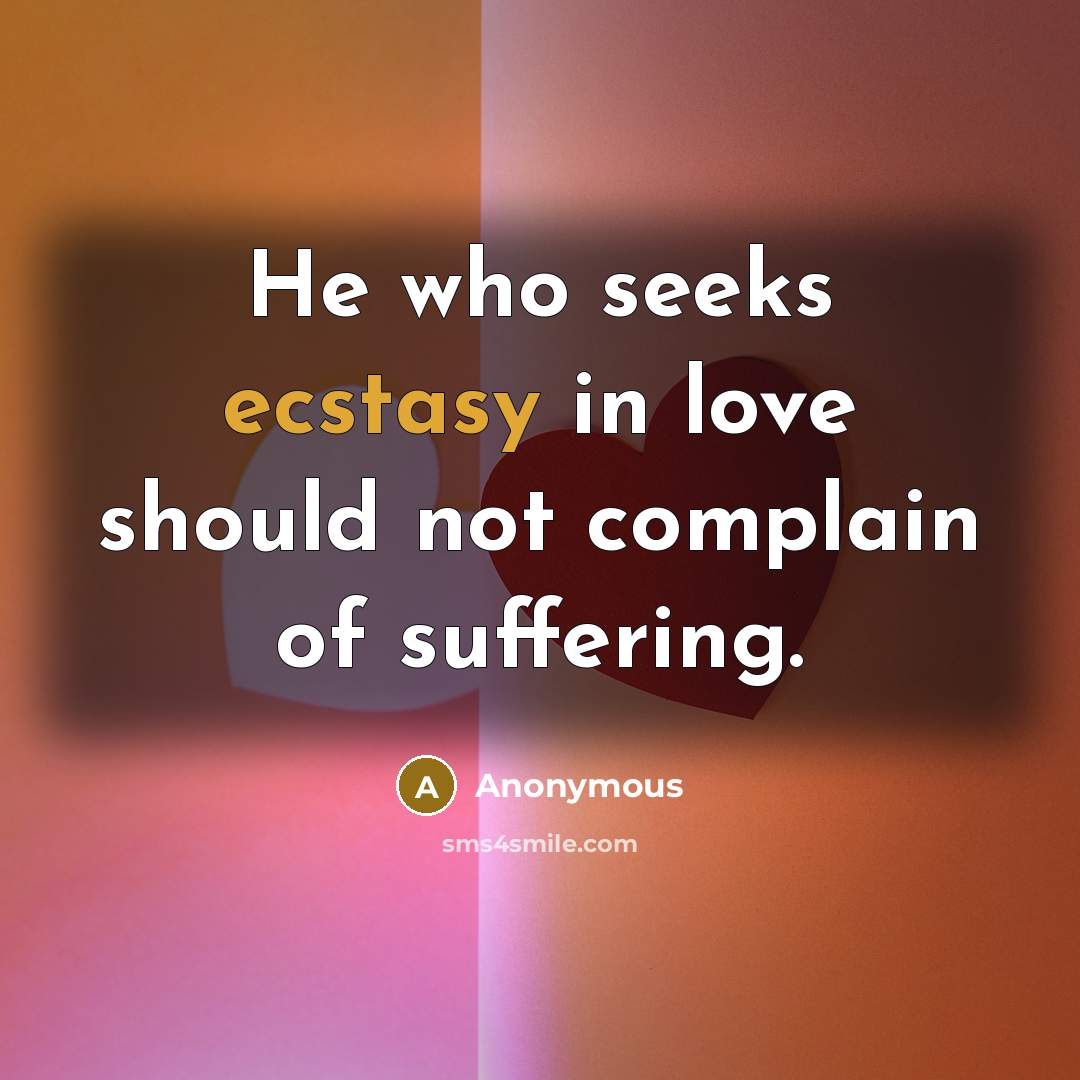 “He who seeks ecstasy in love should not complain of…” quote by Anonymous