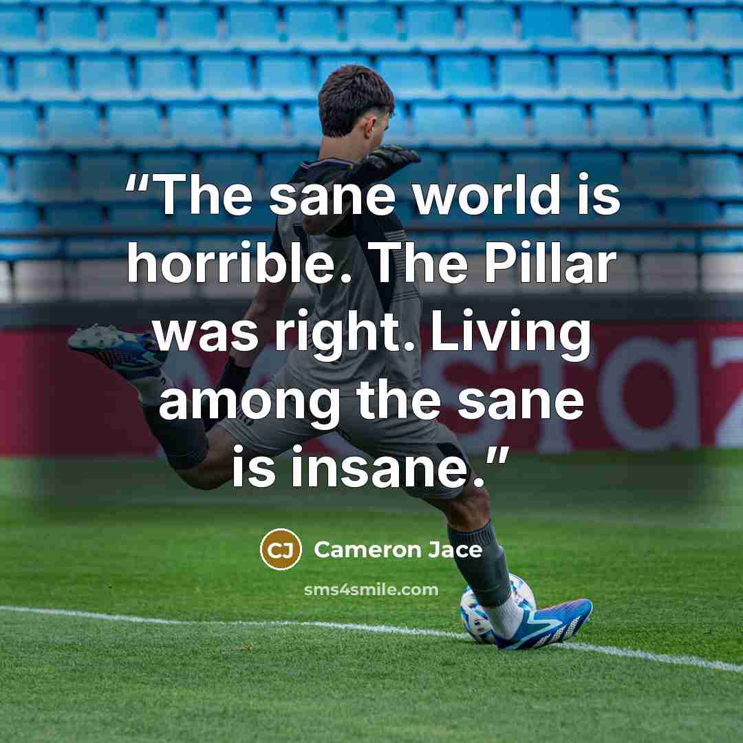“The sane world is horrible. The Pillar was right. Living among the sane is insane.” quote by Cameron Jace