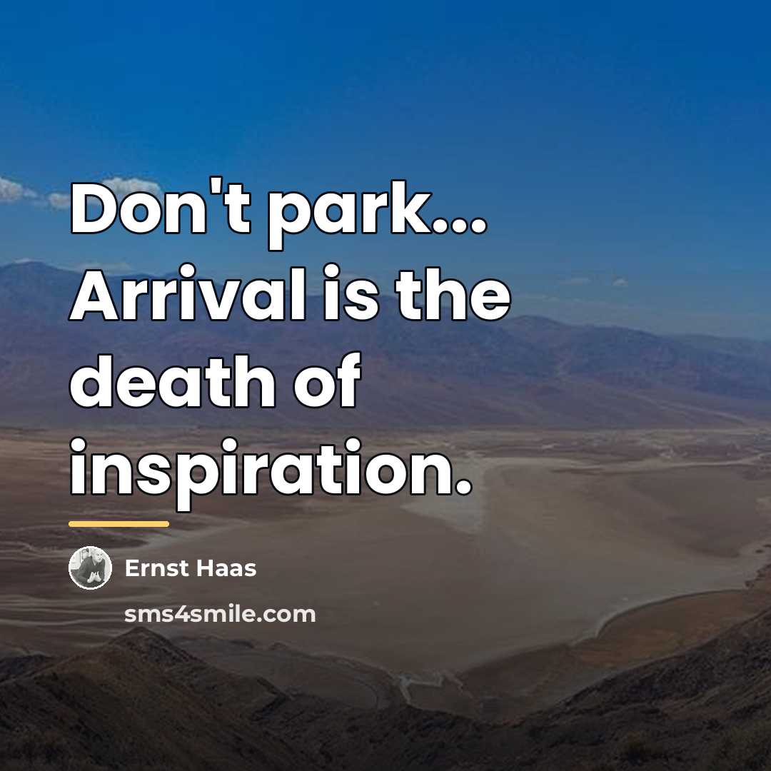 “Don't park... Arrival is the death of inspiration.…” quote by Ernst Haas